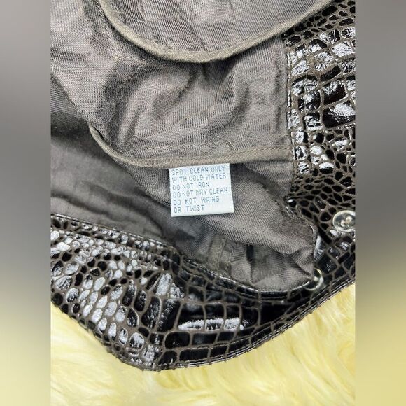 JUST B Dark Chocolate Brown Crocodile Print Faux Leather Jacket Sx XL - Picture 3 of 7